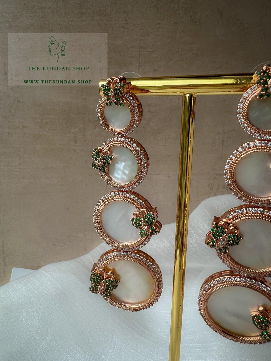 Monarch in Mother Of Pearl Earrings THE KUNDAN SHOP Rose Gold & Green 