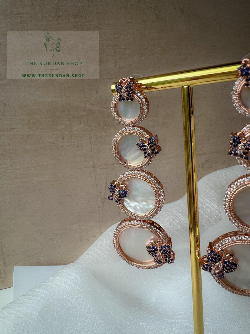 Monarch in Mother Of Pearl Earrings THE KUNDAN SHOP Rose Gold & Blue 
