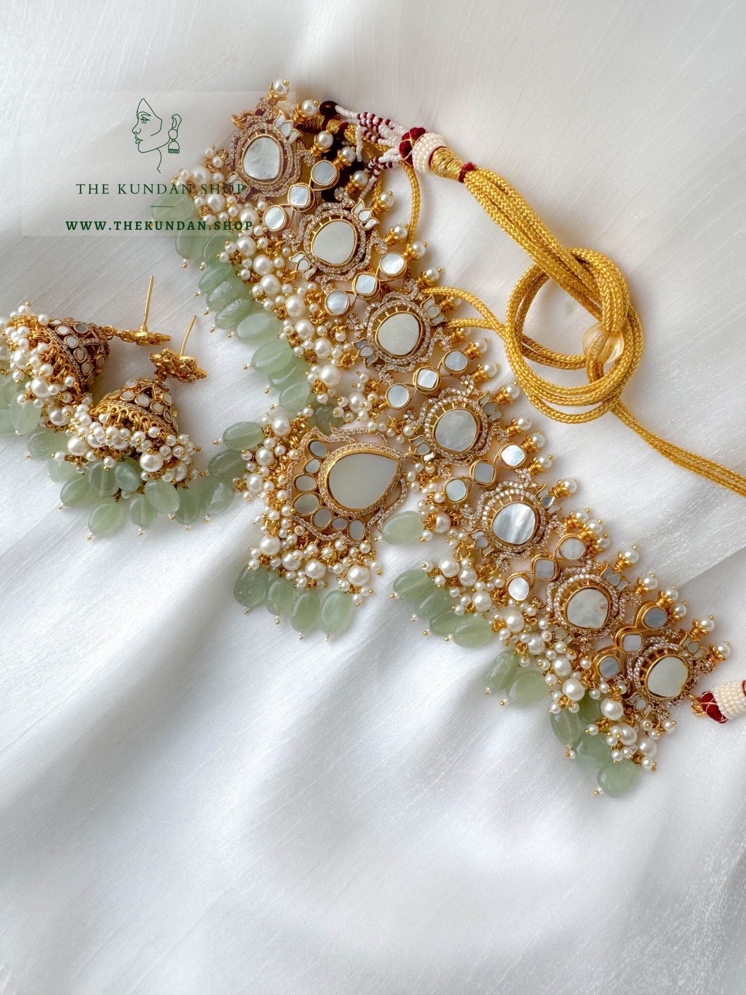 Adoring Mint in Mother Of Pearl Necklace Sets THE KUNDAN SHOP 