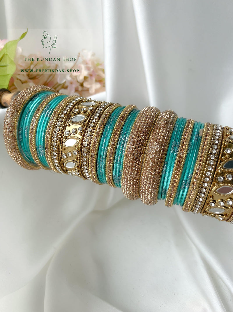 Marquee Sheesha Bangles in Peacock Blue Bangles THE KUNDAN SHOP 