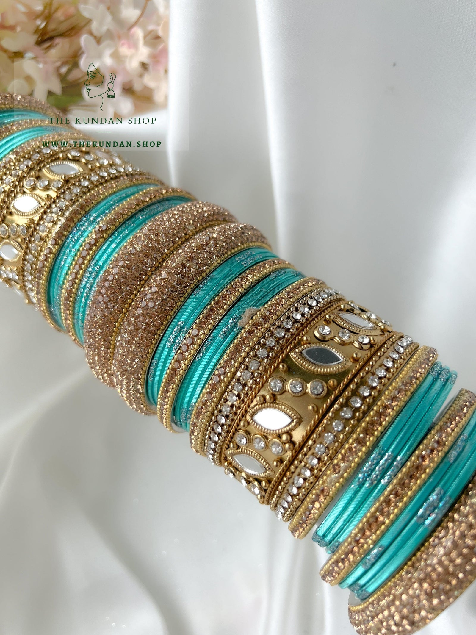 Marquee Sheesha Bangles in Peacock Blue Bangles THE KUNDAN SHOP 
