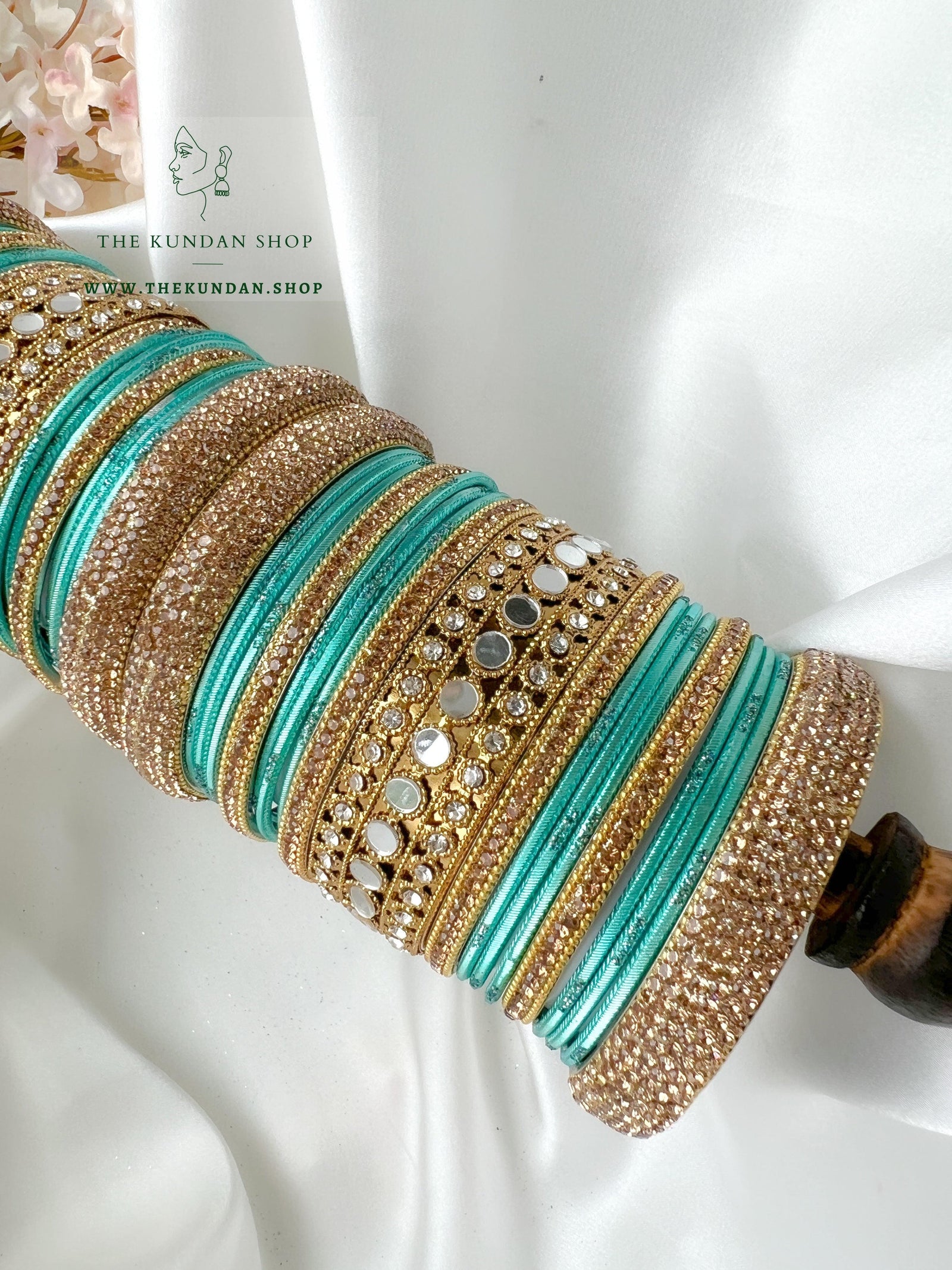 Round Sheesha Bangles in Peacock Blue Bangles THE KUNDAN SHOP 