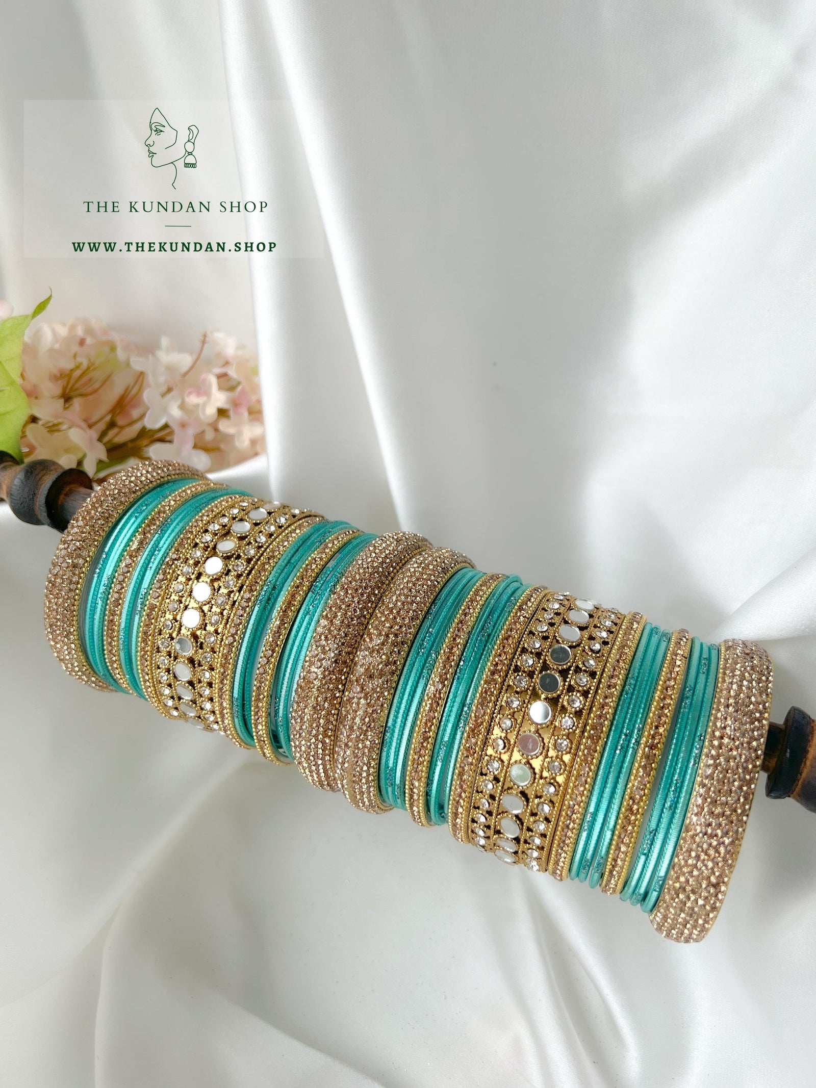 Round Sheesha Bangles in Peacock Blue Bangles THE KUNDAN SHOP 