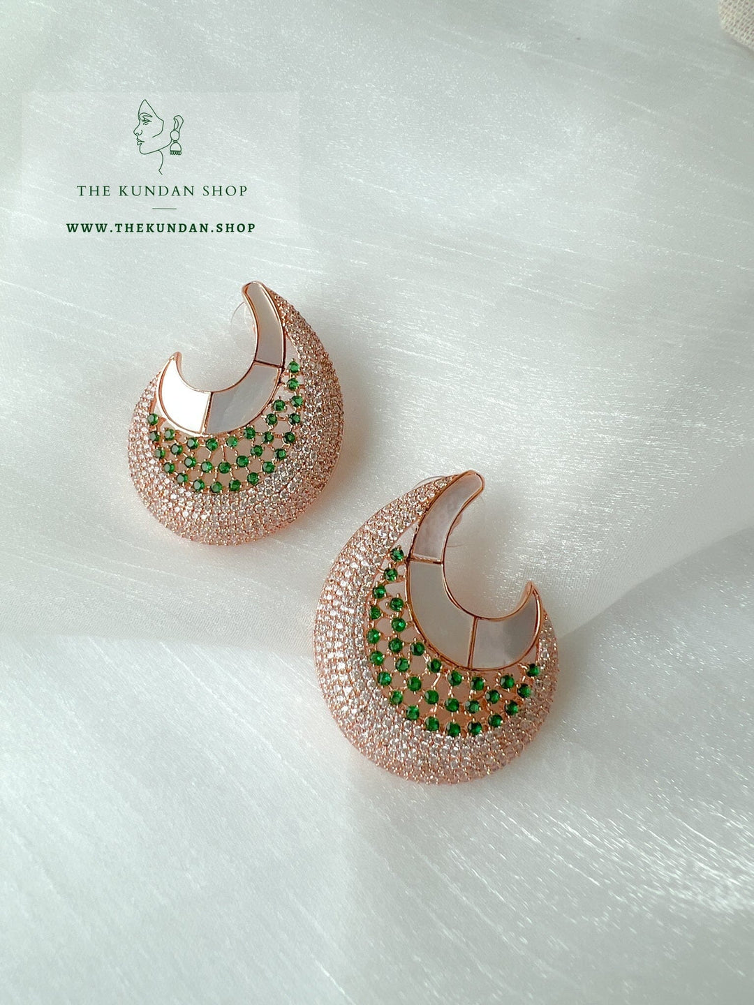 Clear in Mother Of Pearl Earrings THE KUNDAN SHOP Rose Gold & Green 