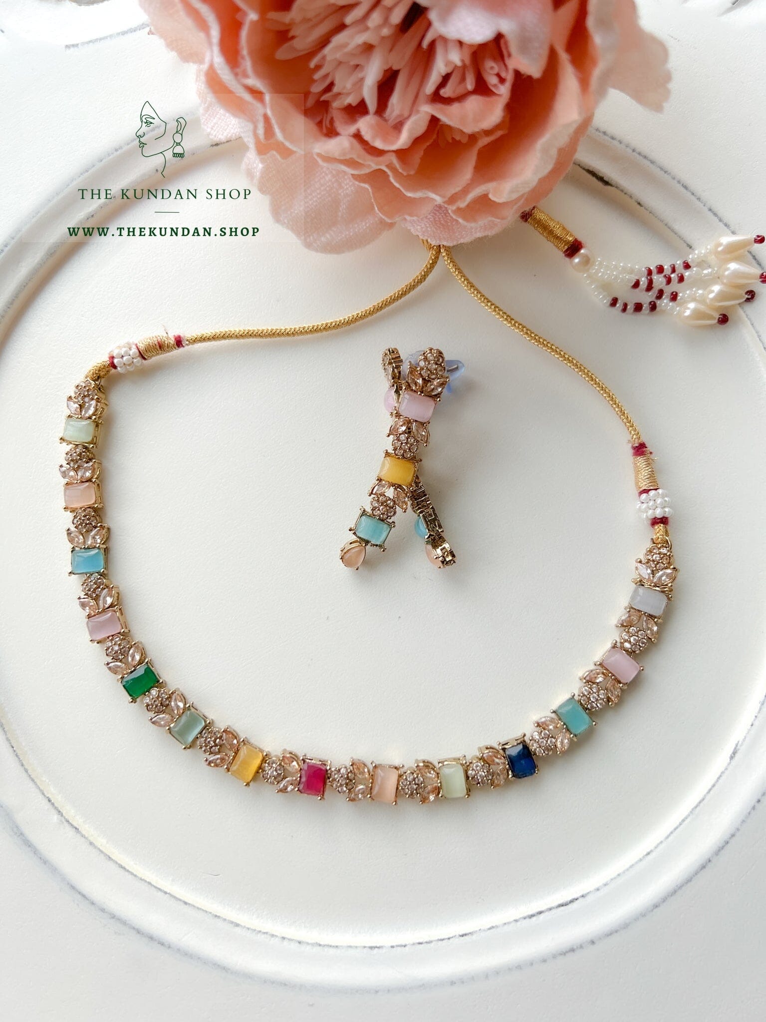 Interest Champagne in Multi Colour Necklace Sets THE KUNDAN SHOP 