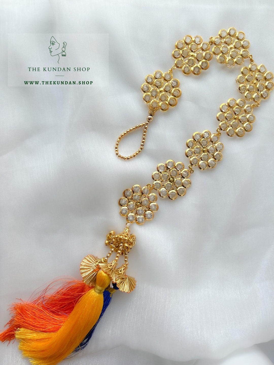 Crystal Flowers - Parandhi in Multi Prandhi THE KUNDAN SHOP Blue Yellow & Orange 