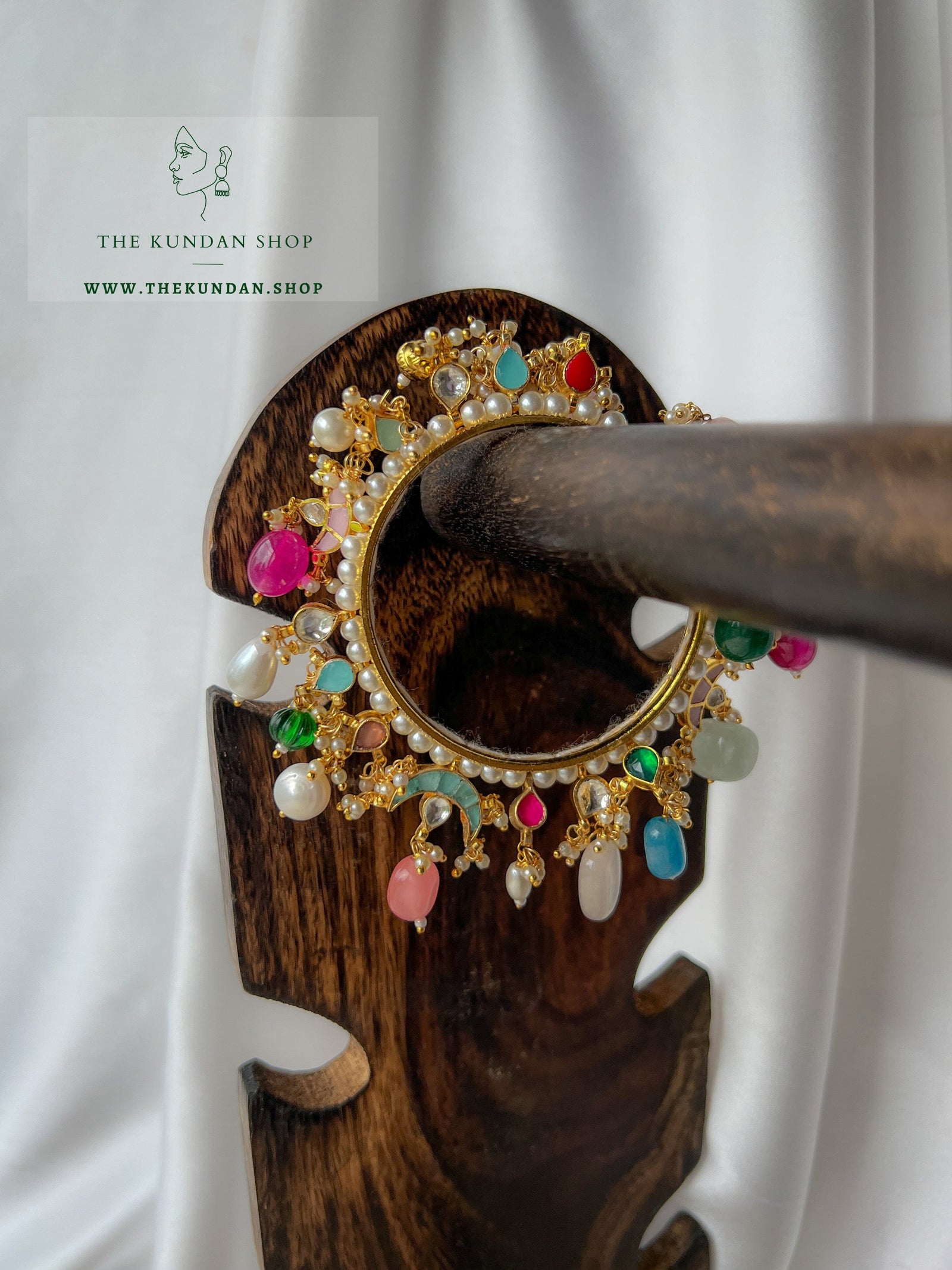 Crescent Bracelet in Multi Color Kundan Bangles THE KUNDAN SHOP 