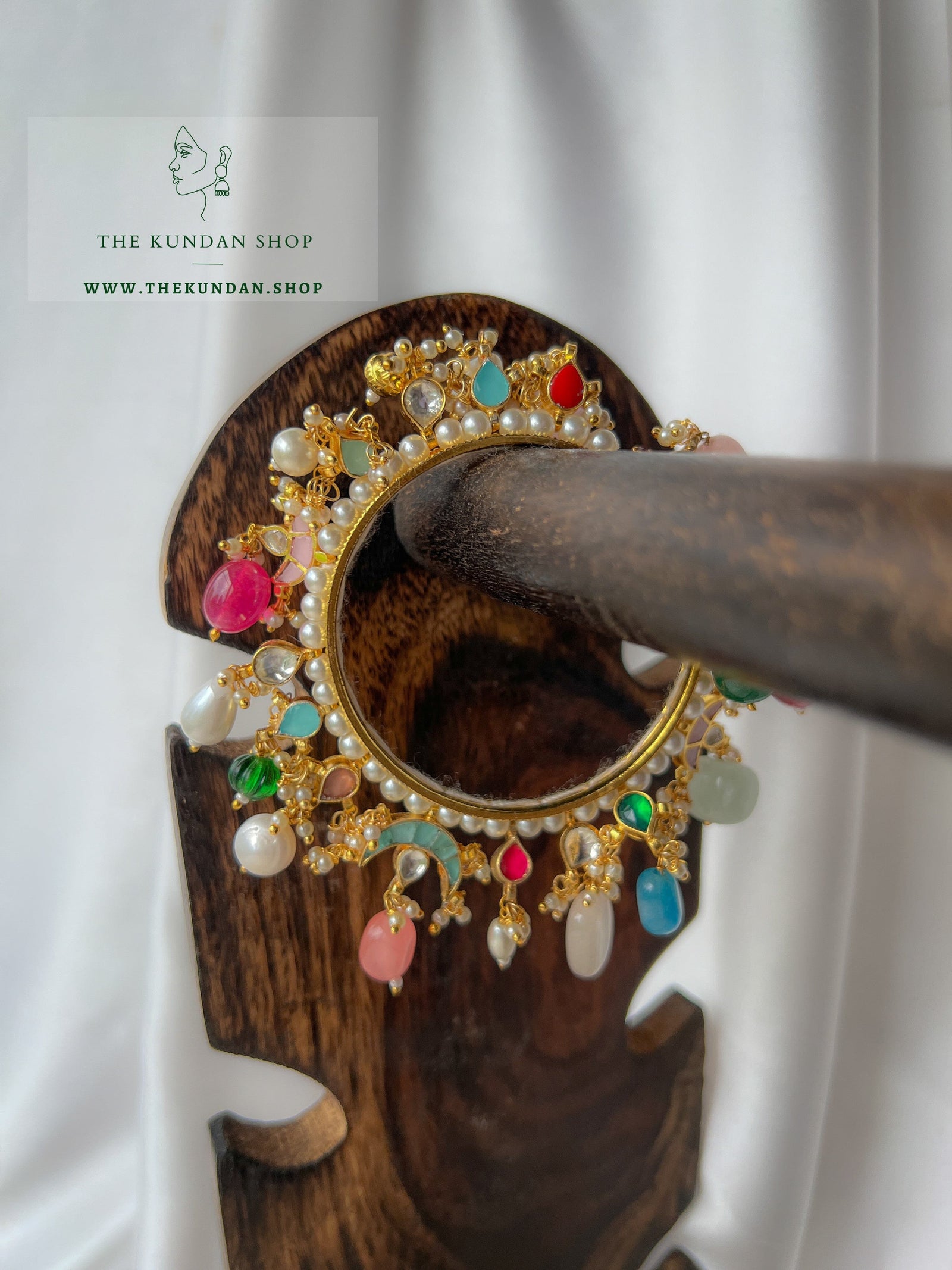 Crescent Bracelet in Multi Color Kundan Bangles THE KUNDAN SHOP 