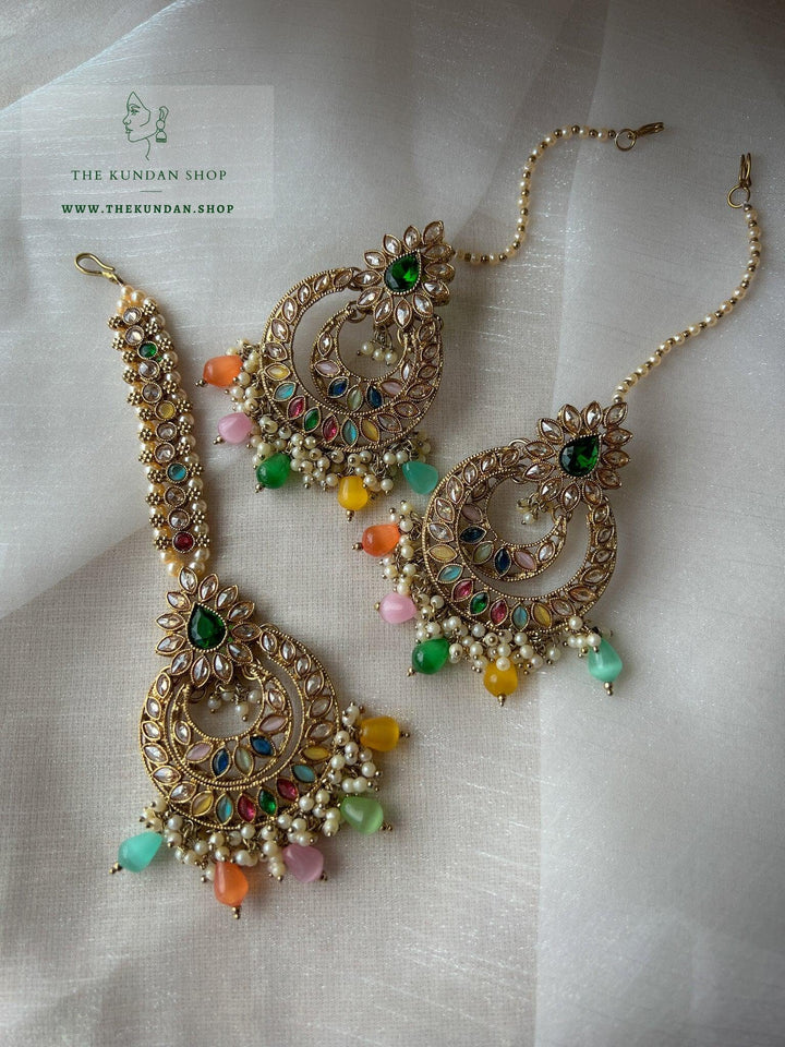 Candor in Multi Earrings + Tikka THE KUNDAN SHOP 