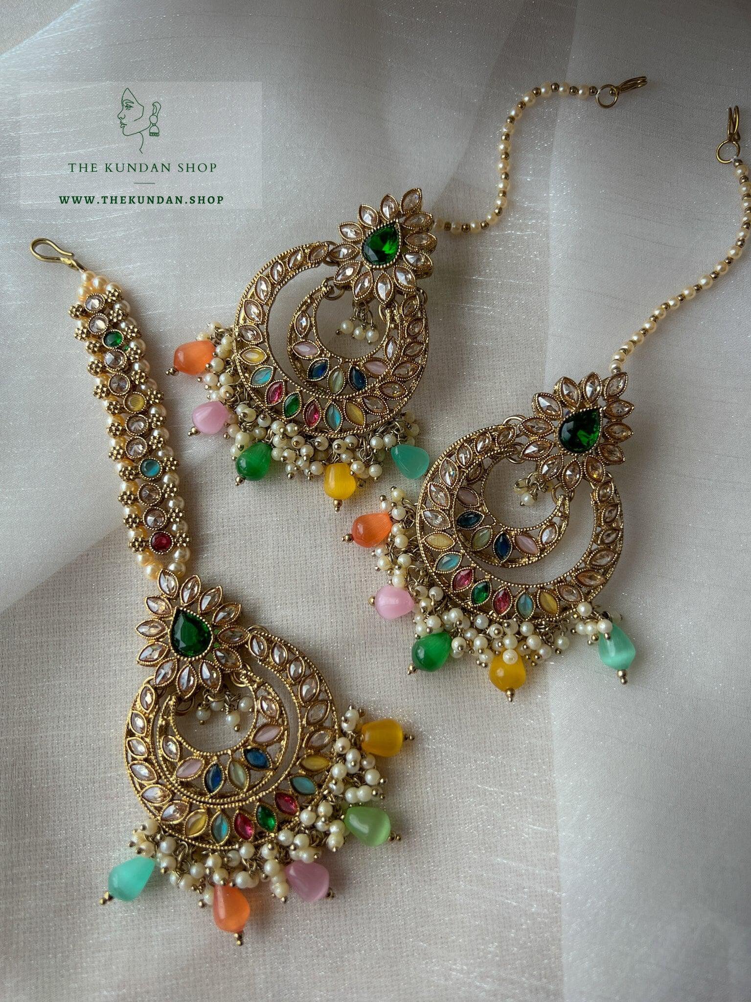 Candor in Multi Earrings + Tikka THE KUNDAN SHOP 