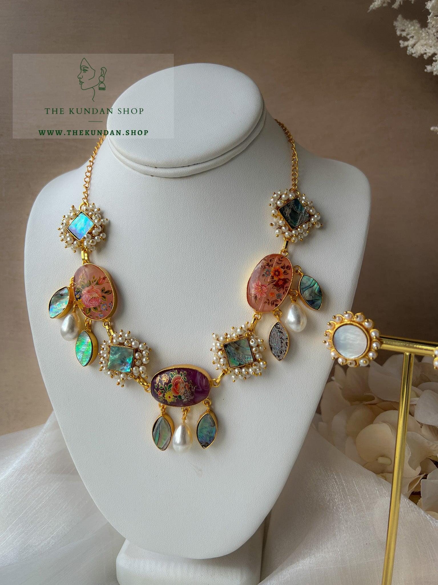 Commended Florals Necklace Sets THE KUNDAN SHOP Purple & Pink Floral 