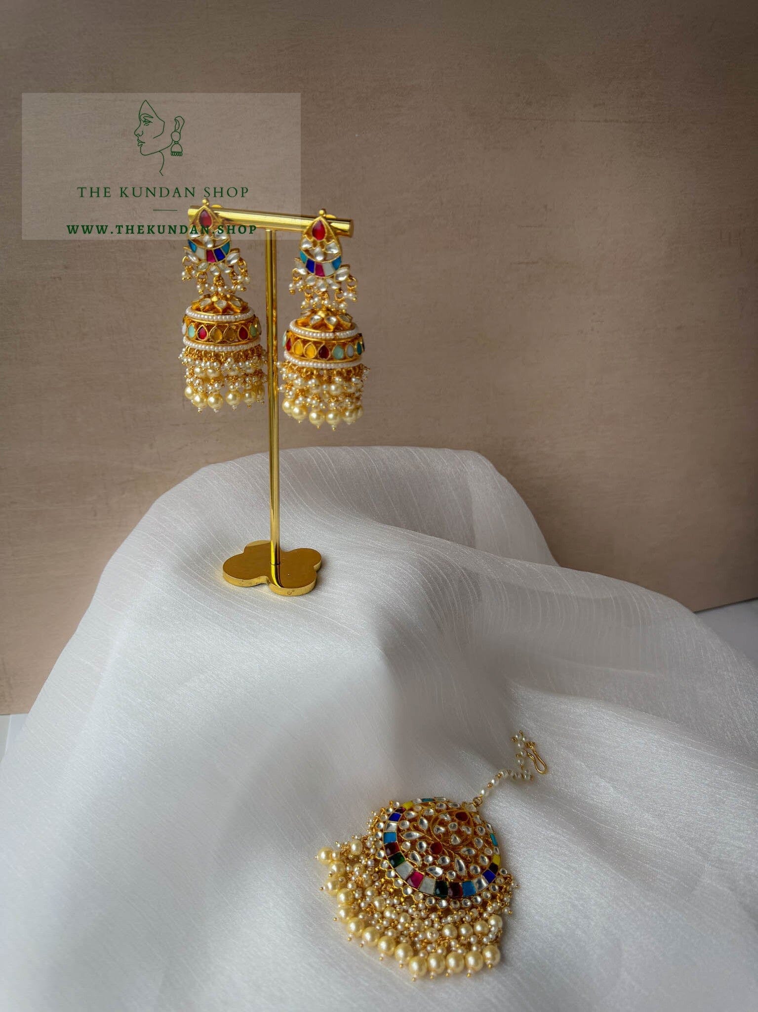 Make Nice in Multi Kundan Earrings + Tikka THE KUNDAN SHOP 