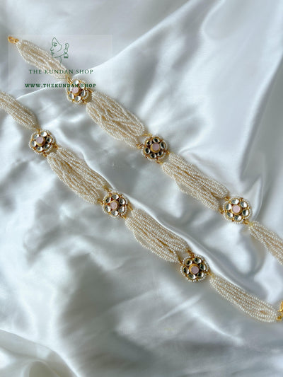 Stunning Pearl Strings & Florals - Headband Mathapathi THE KUNDAN SHOP Pink 