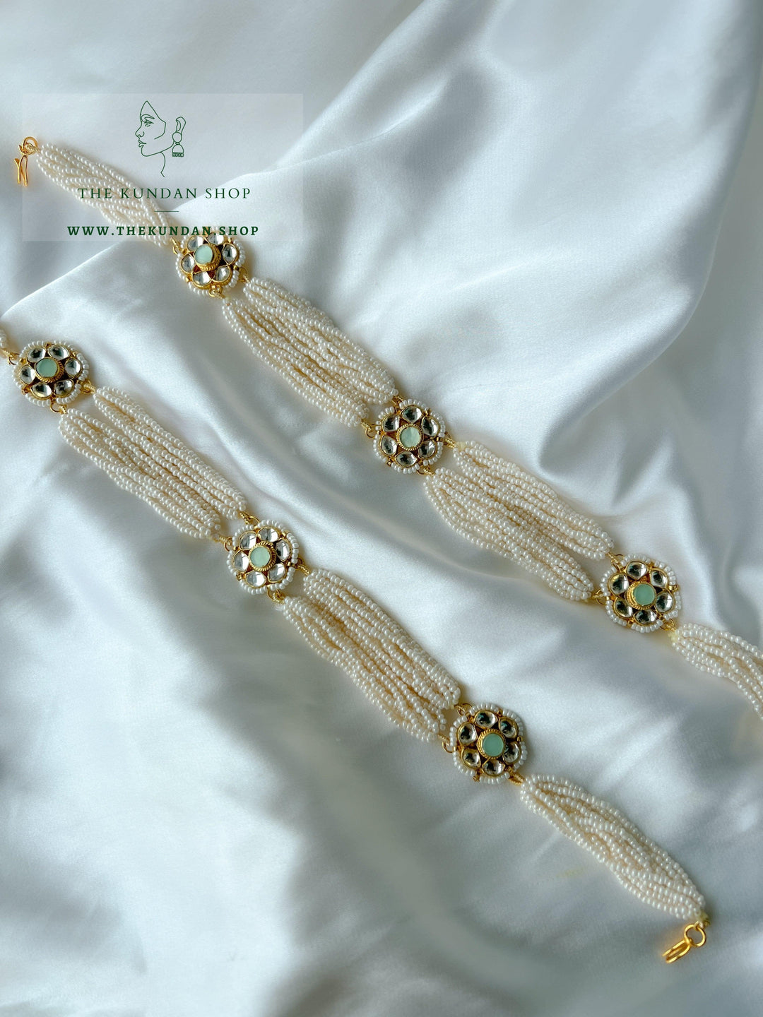 Stunning Pearl Strings & Florals - Headband Mathapathi THE KUNDAN SHOP Blue 
