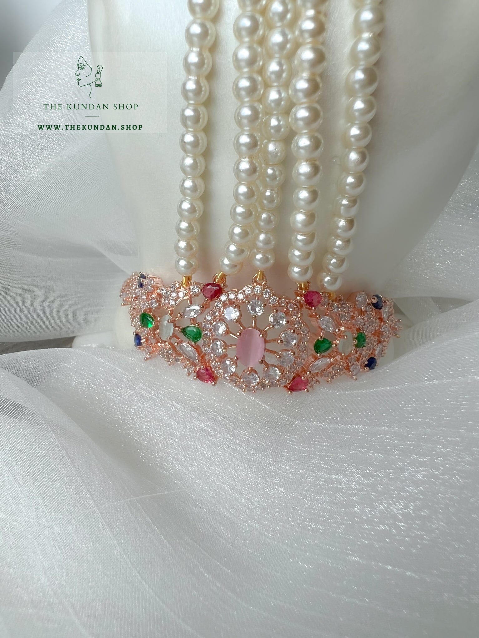 Beauties Hand Piece in Rose Gold & Multi Ring THE KUNDAN SHOP 