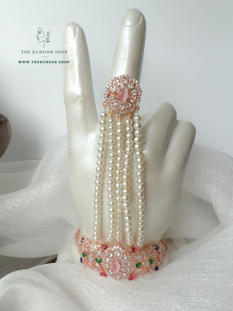 Beauties Hand Piece in Rose Gold & Multi Ring THE KUNDAN SHOP 
