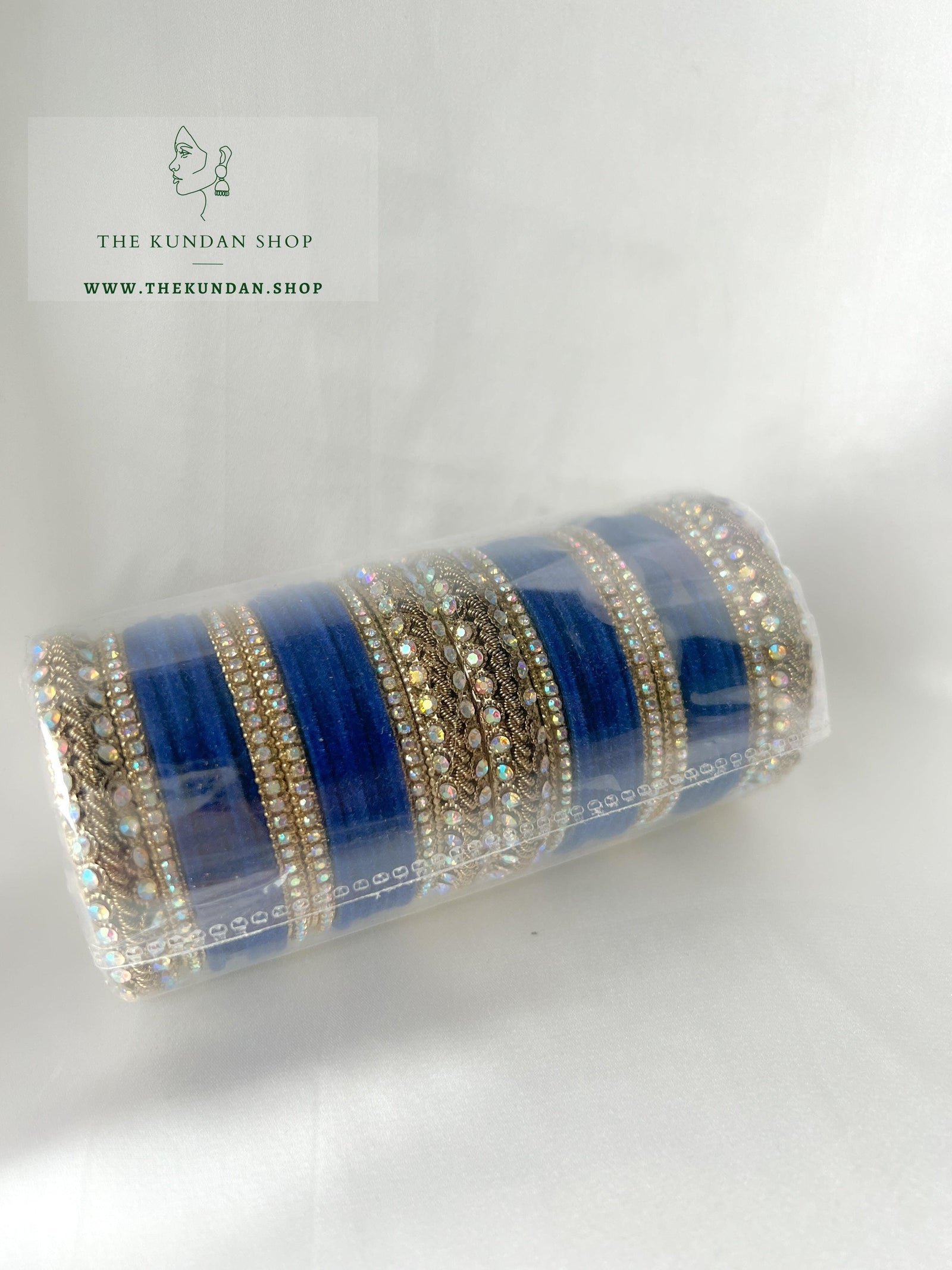 Iridescent Stones & Velvet in Navy Blue Bangles THE KUNDAN SHOP 
