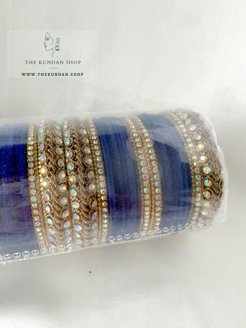 Iridescent Stones & Velvet in Navy Blue Bangles THE KUNDAN SHOP 