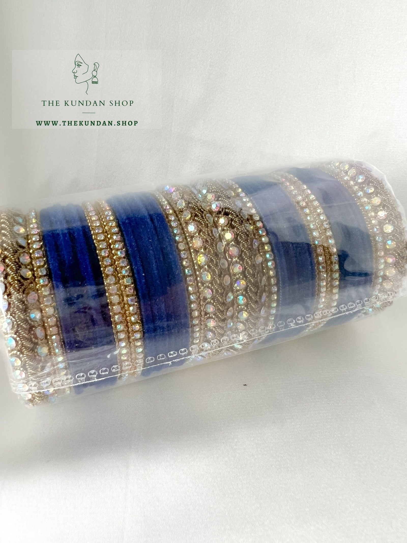 Iridescent Stones & Velvet in Navy Blue Bangles THE KUNDAN SHOP 