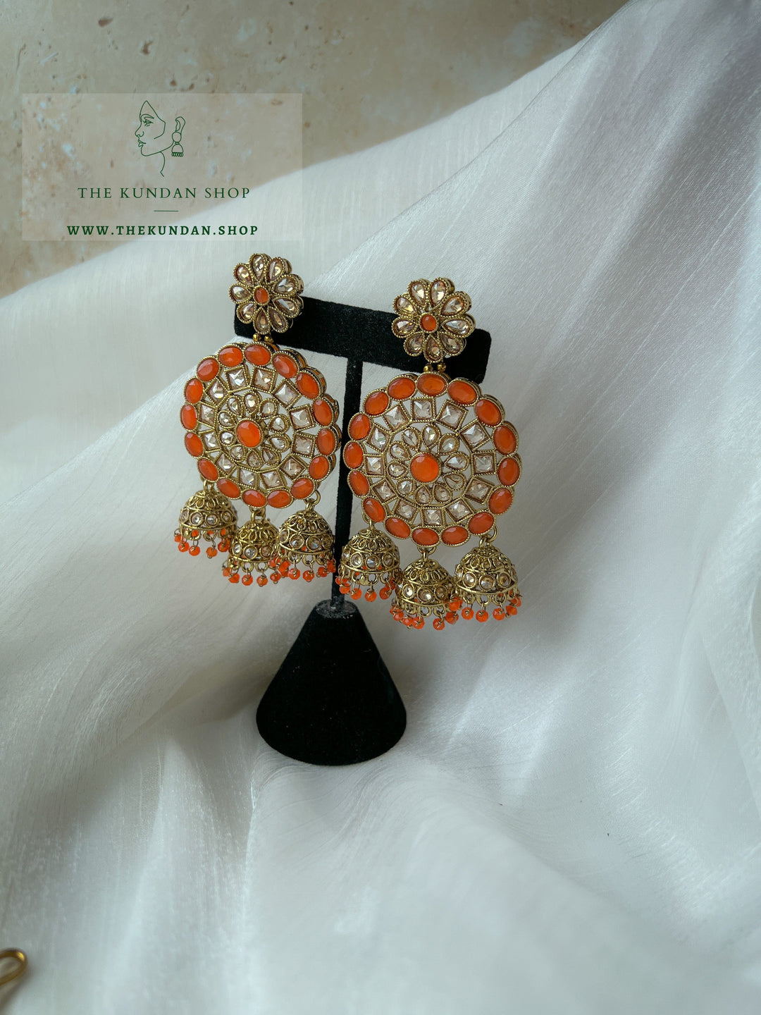 Willing in Orange Earrings + Tikka THE KUNDAN SHOP 