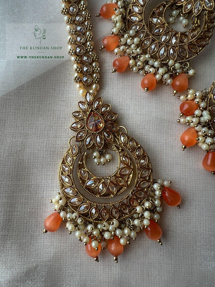 Candor in Orange Earrings + Tikka THE KUNDAN SHOP 