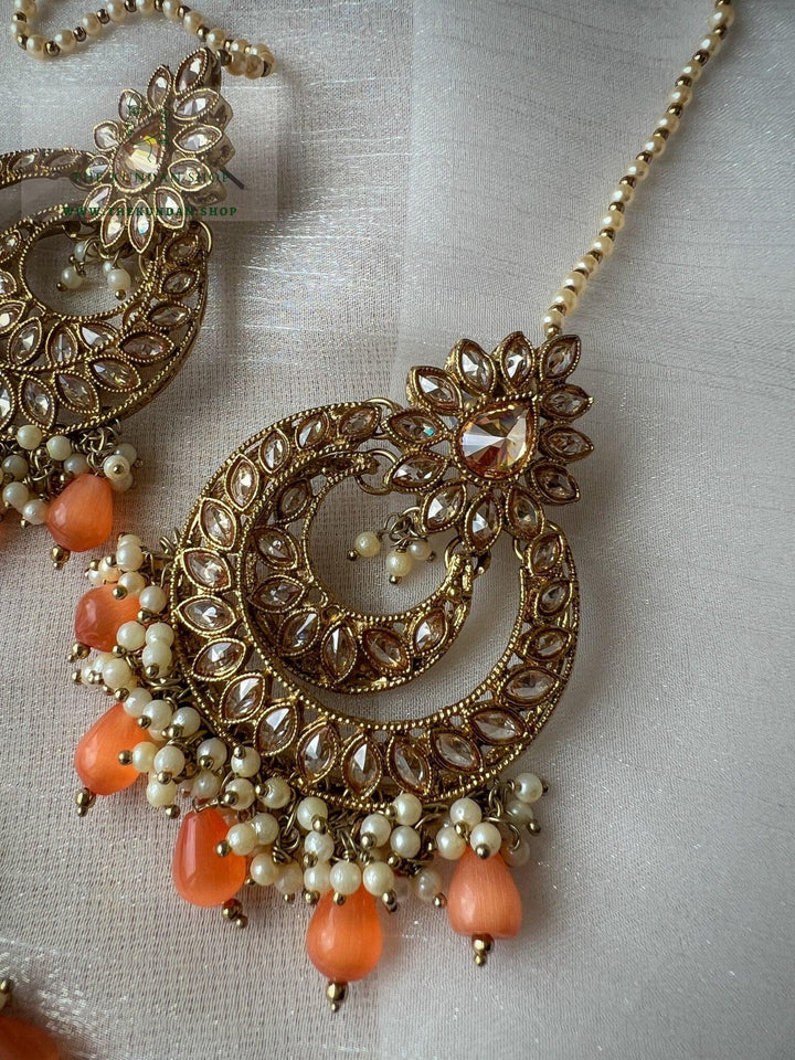 Candor in Orange Earrings + Tikka THE KUNDAN SHOP 