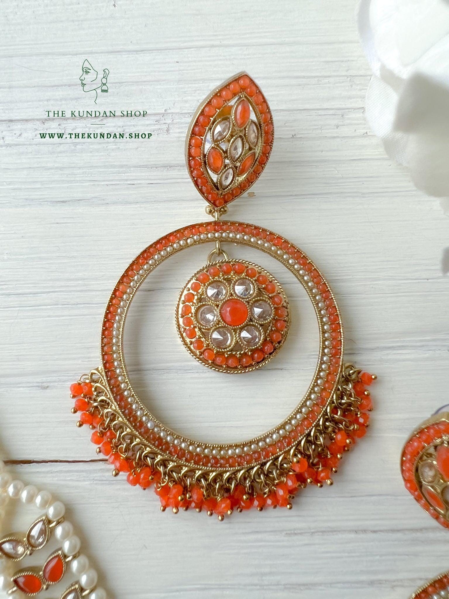 Ardent in Orange Earrings + Tikka THE KUNDAN SHOP 