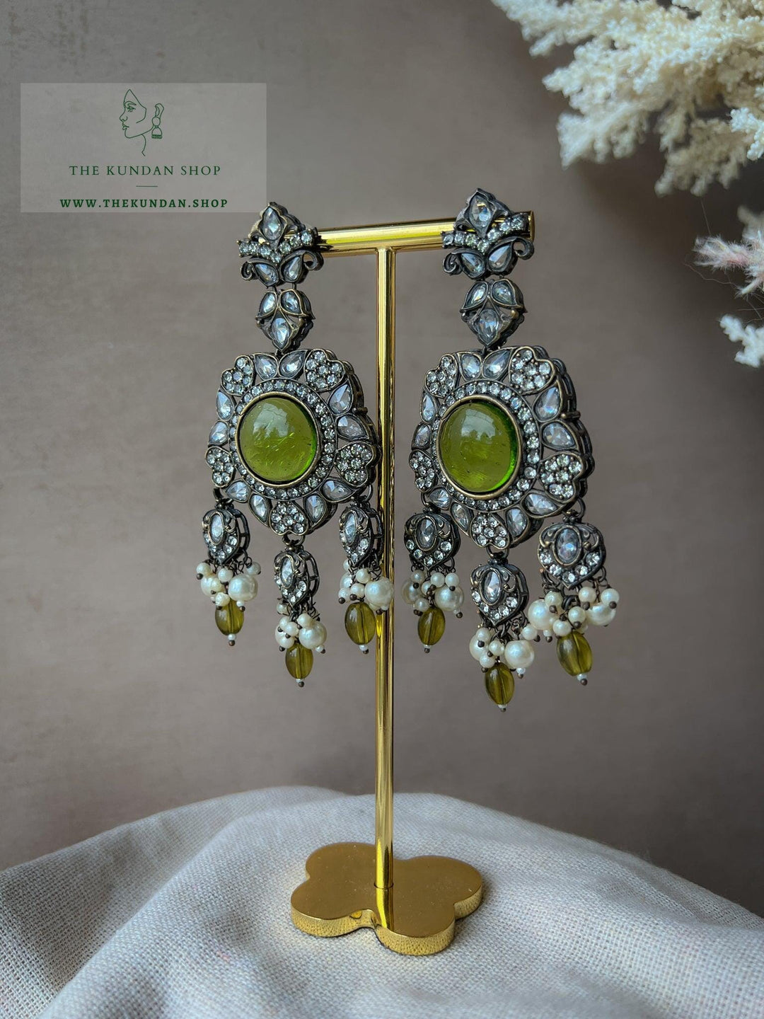 Encrusted in Stones Earrings THE KUNDAN SHOP Mehndi Green 