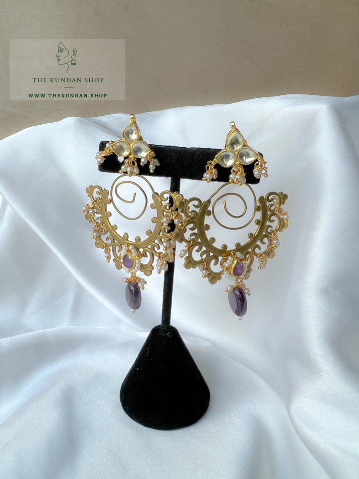 Crush in Oxidized Gold Earrings THE KUNDAN SHOP Purple 