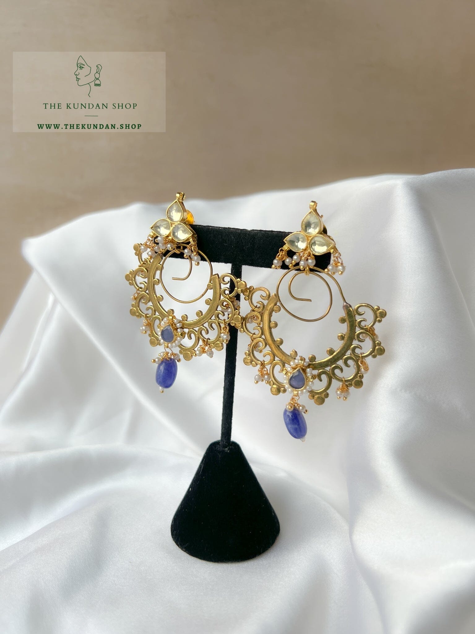 Crush in Oxidized Gold Earrings THE KUNDAN SHOP Dark Blue 
