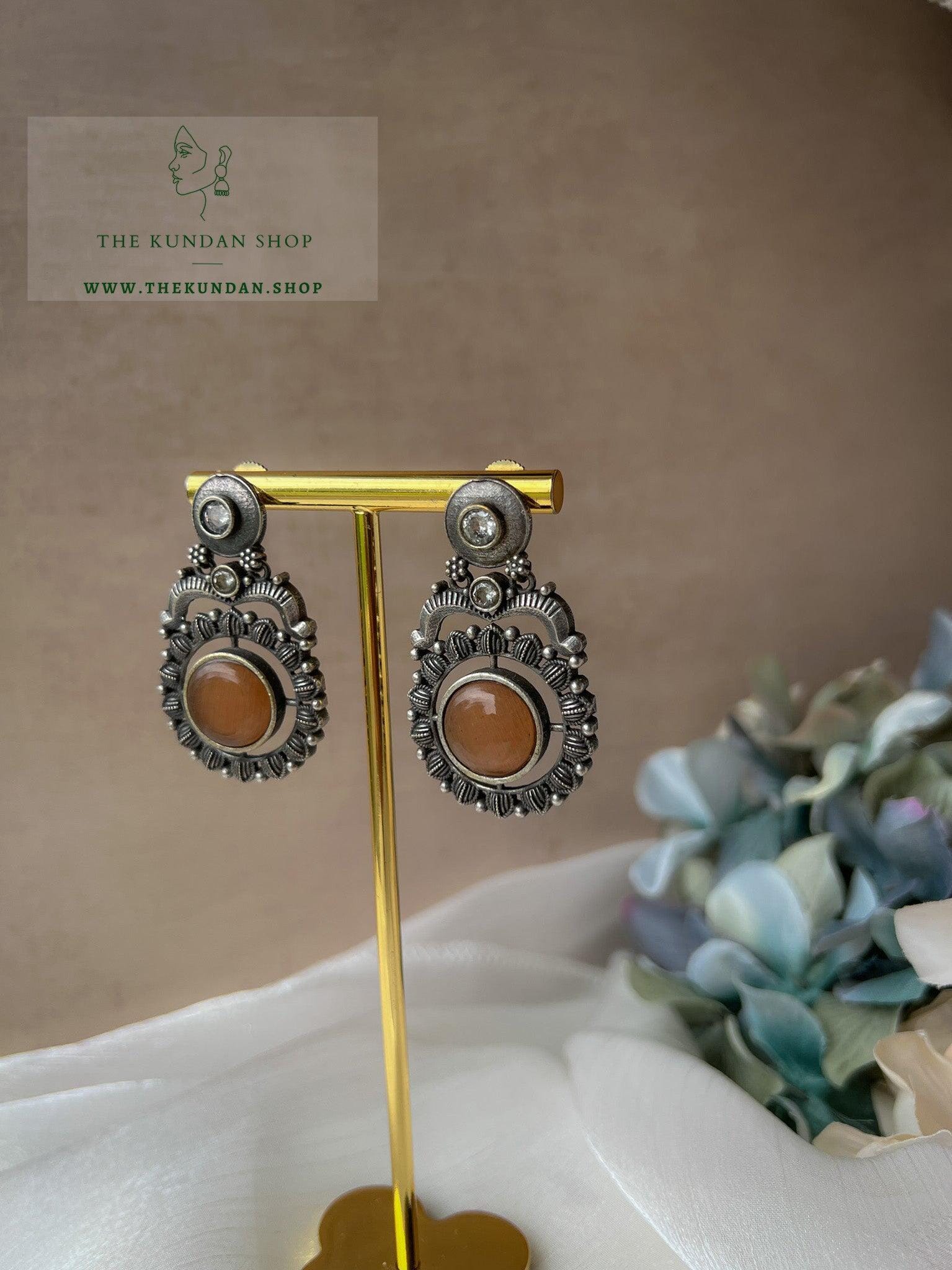 Round Dainty Drops in Oxidized Earrings THE KUNDAN SHOP Rust 