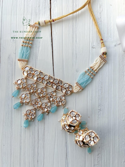 Kundan Drops in Pastel Blue Necklace Sets THE KUNDAN SHOP 
