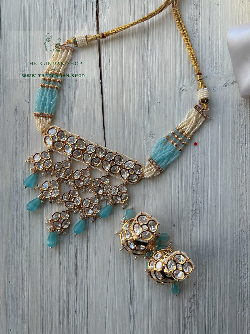 Kundan Drops in Pastel Blue Necklace Sets THE KUNDAN SHOP 