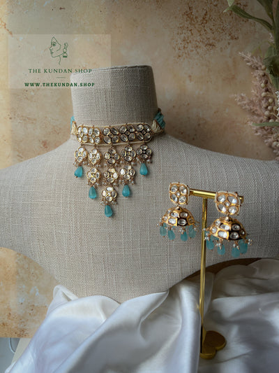 Kundan Drops in Pastel Blue Necklace Sets THE KUNDAN SHOP 