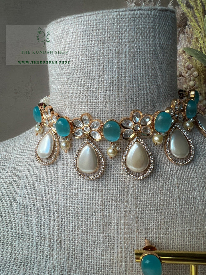 Pearl Teardrops in Pastel Blue Necklace Sets THE KUNDAN SHOP 