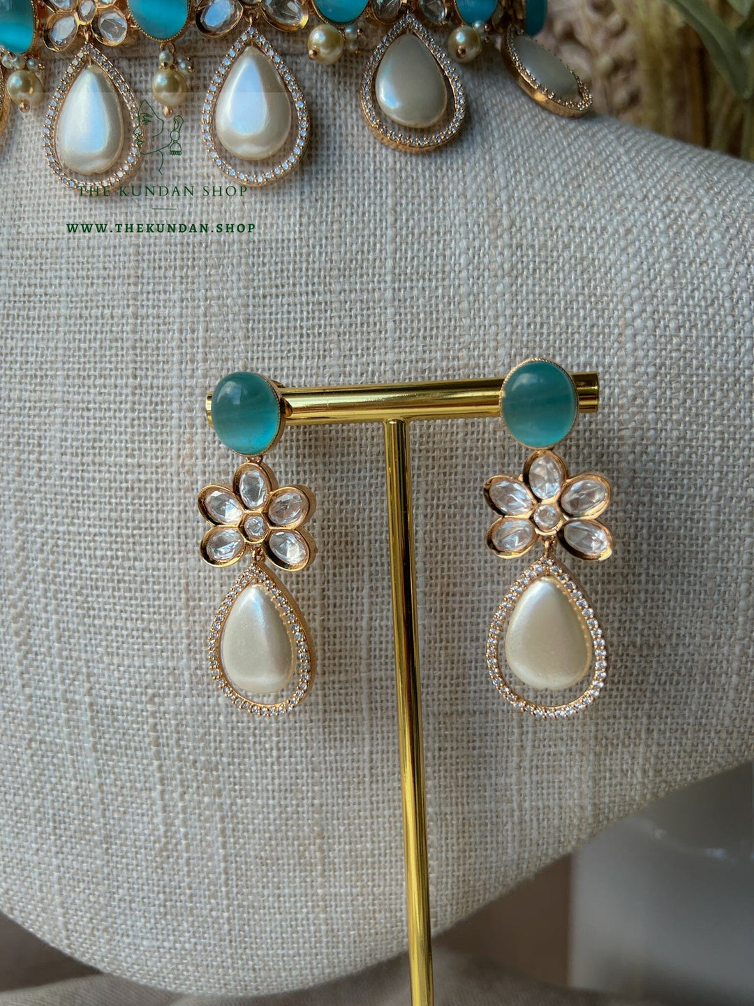 Pearl Teardrops in Pastel Blue Necklace Sets THE KUNDAN SHOP 