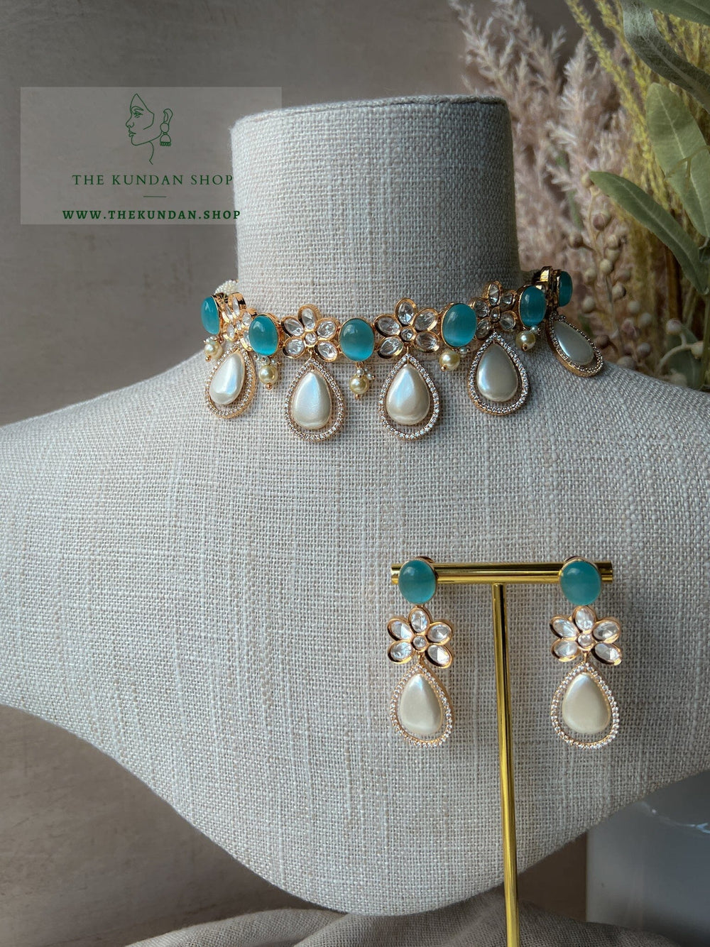 Pearl Teardrops in Pastel Blue Necklace Sets THE KUNDAN SHOP 