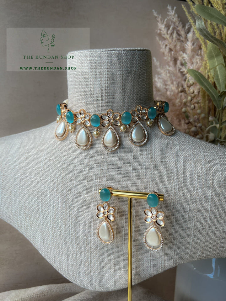Pearl Teardrops in Pastel Blue Necklace Sets THE KUNDAN SHOP 