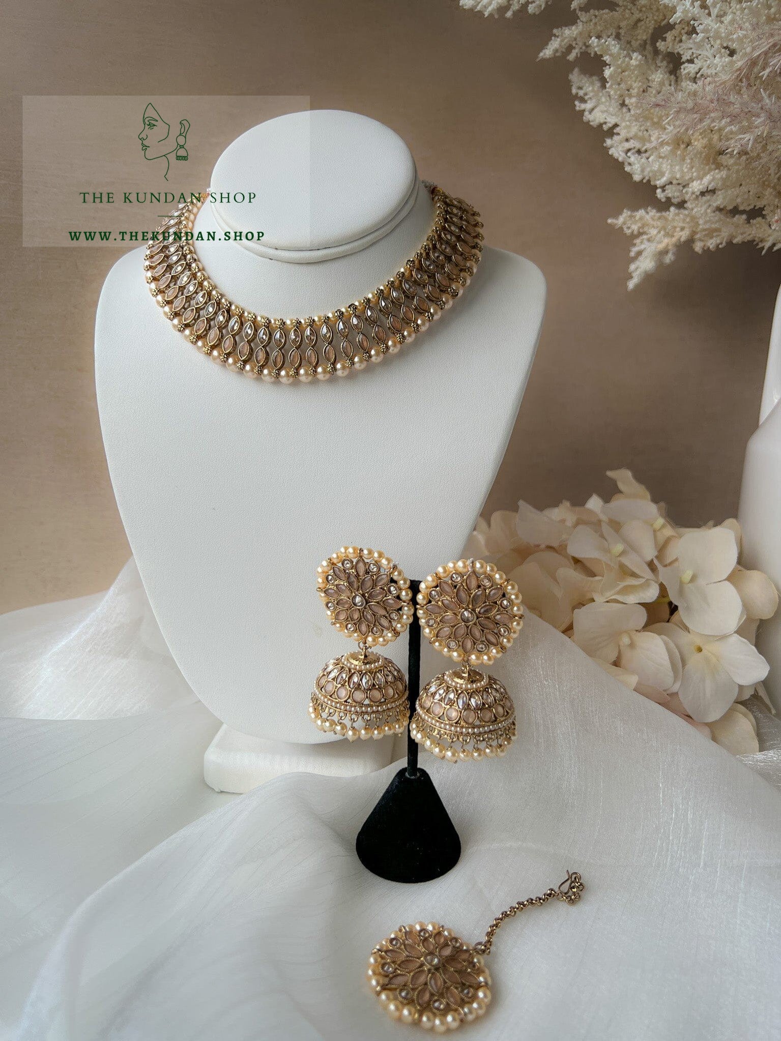 Blushing Polki in Peach Necklace Sets THE KUNDAN SHOP 