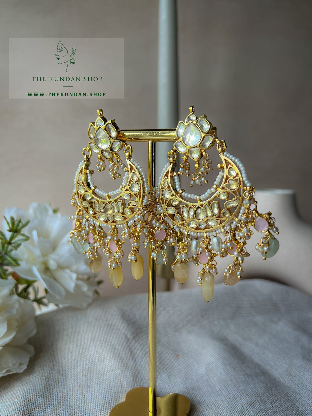 Pastel Chaandbaalis with Floral Earrings THE KUNDAN SHOP 