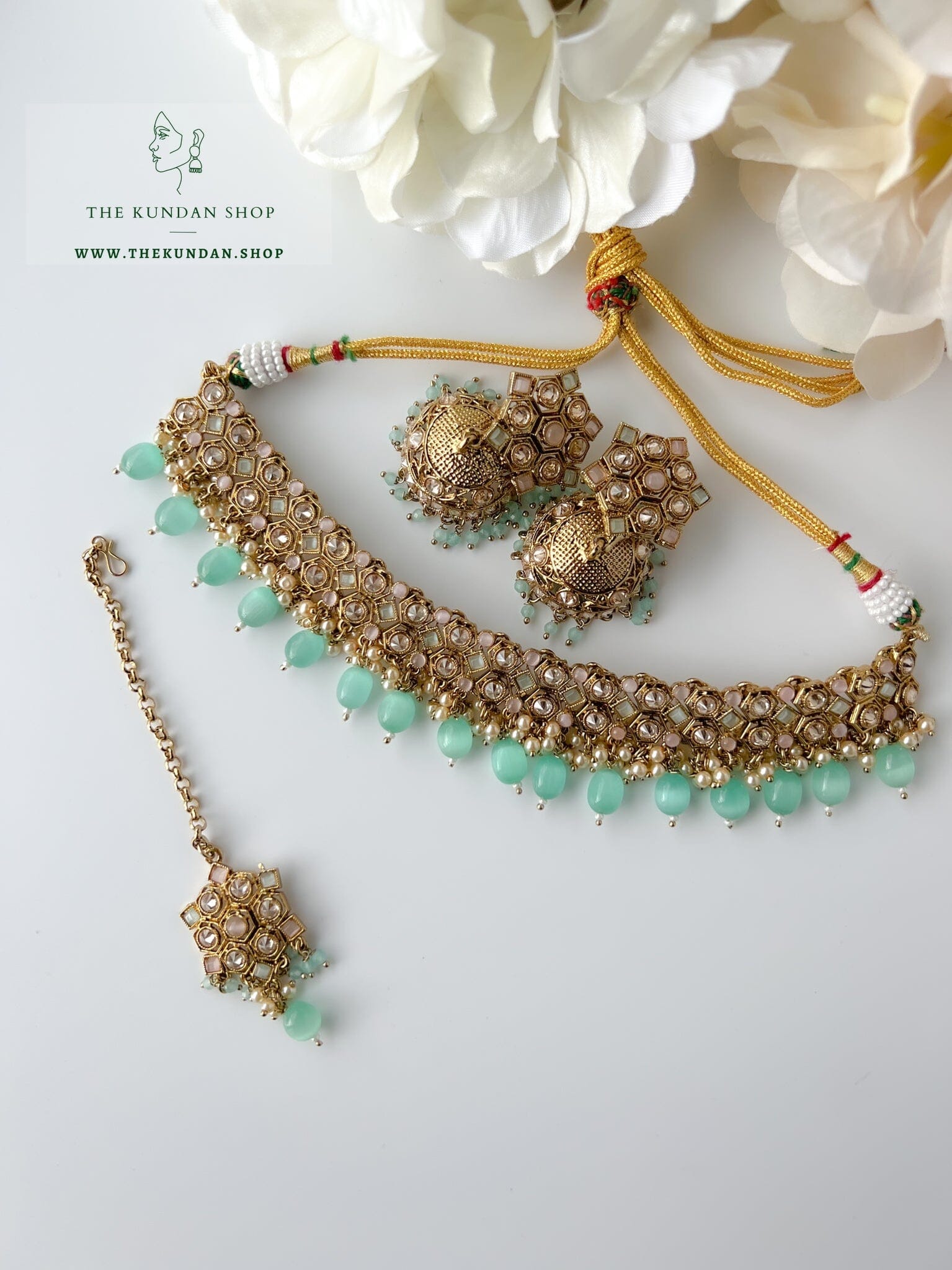 Keeper in Pink & Mint Necklace Sets THE KUNDAN SHOP 