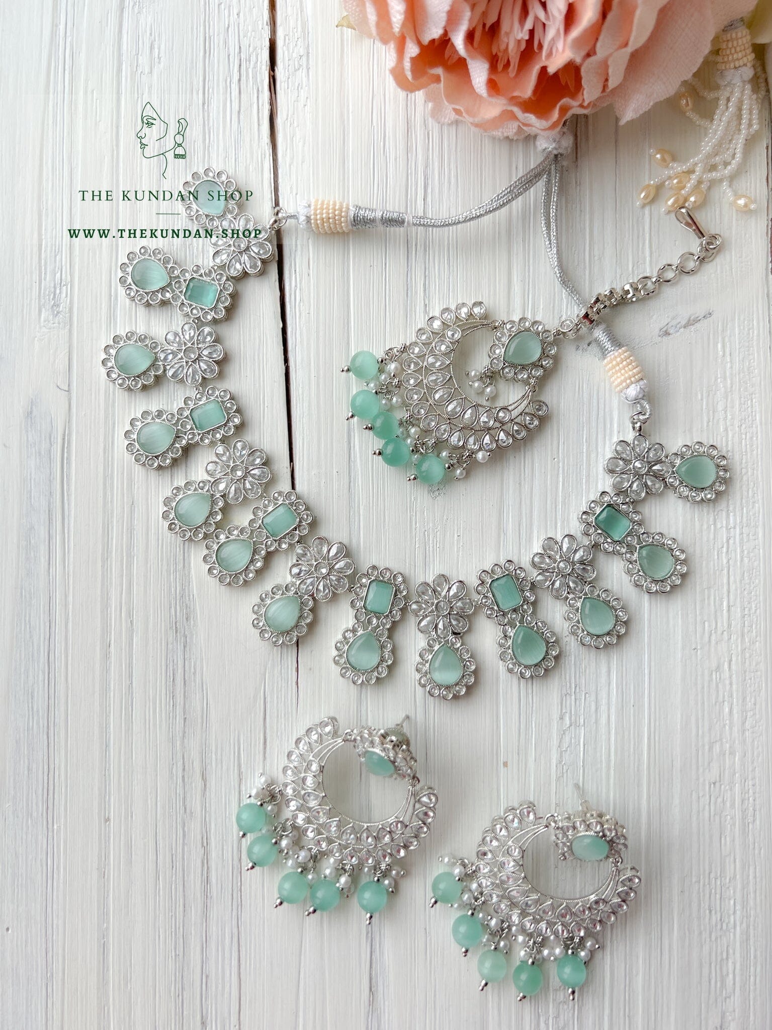 Heavenly Silver in Pastel Necklace Sets THE KUNDAN SHOP 
