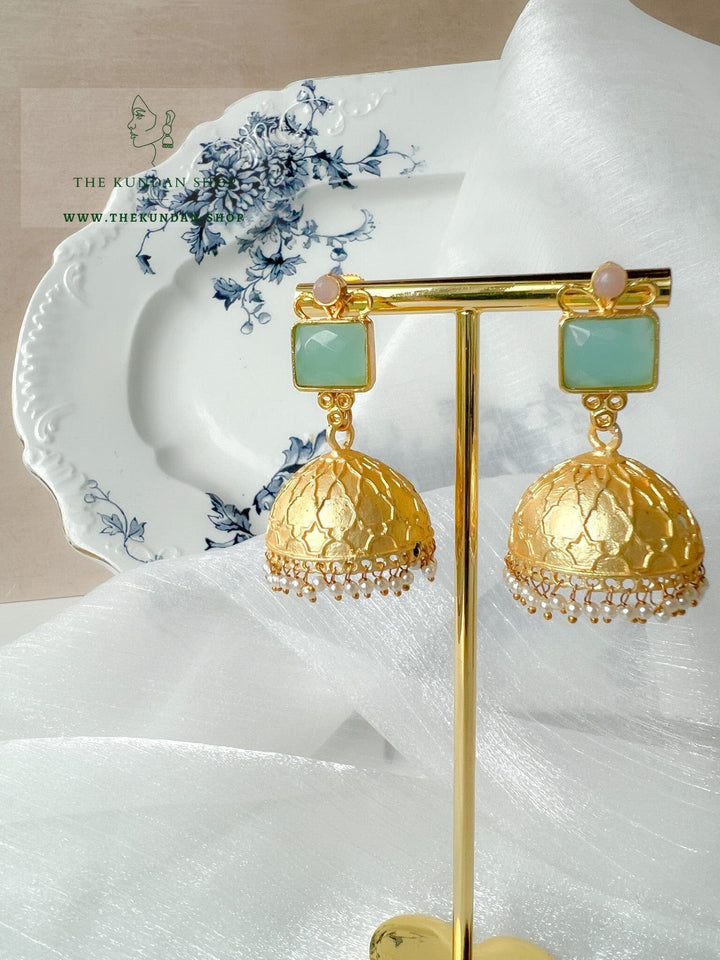 Pastel Jhumki in Gold Earrings THE KUNDAN SHOP 