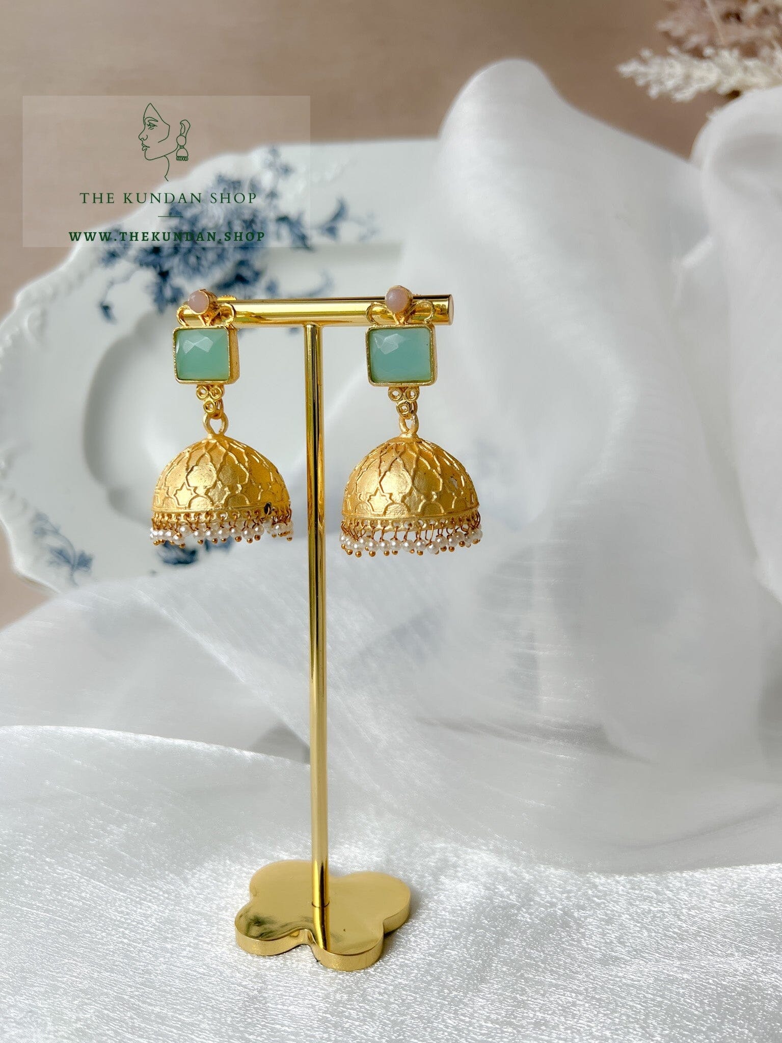 Pastel Jhumki in Gold Earrings THE KUNDAN SHOP 