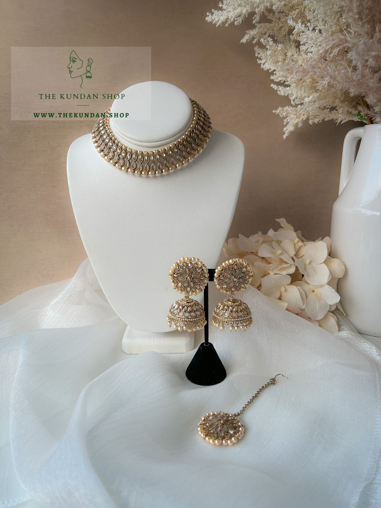 Blushing Polki in Pastel Pink & Mint Necklace Sets THE KUNDAN SHOP 