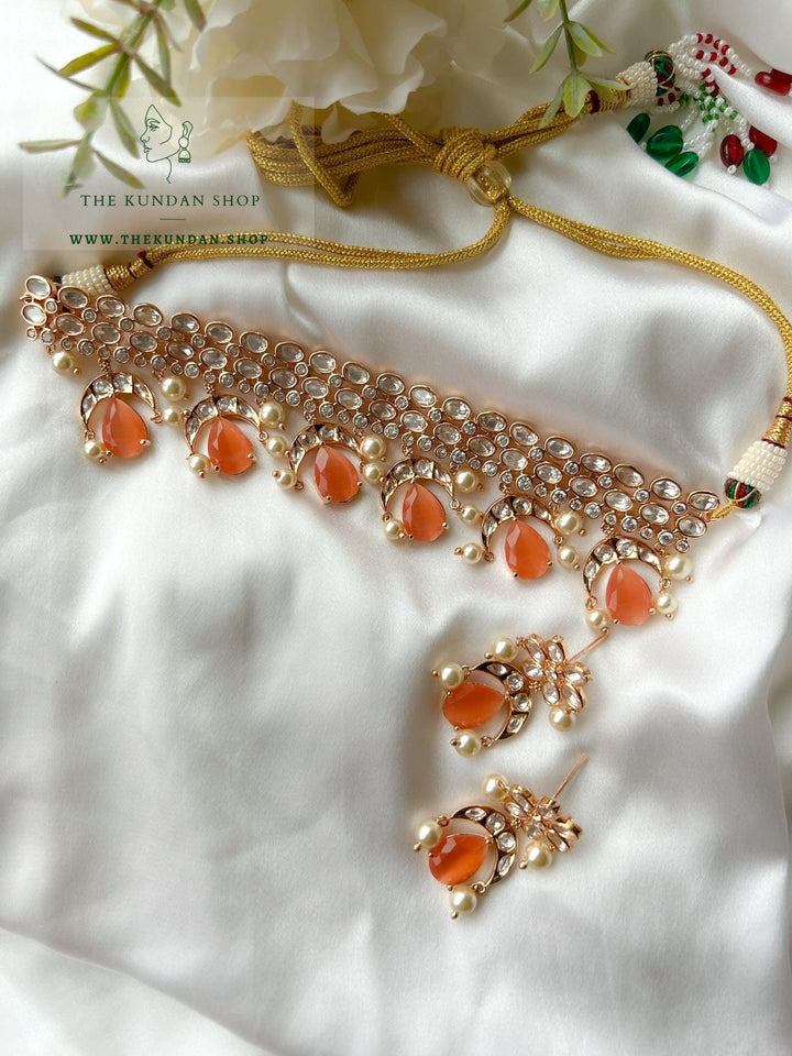 Chaand & Stones in Peach Necklace Sets THE KUNDAN SHOP 