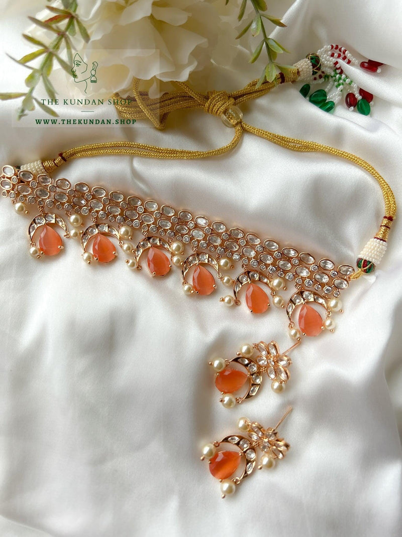 Chaand & Stones in Peach Necklace Sets THE KUNDAN SHOP 