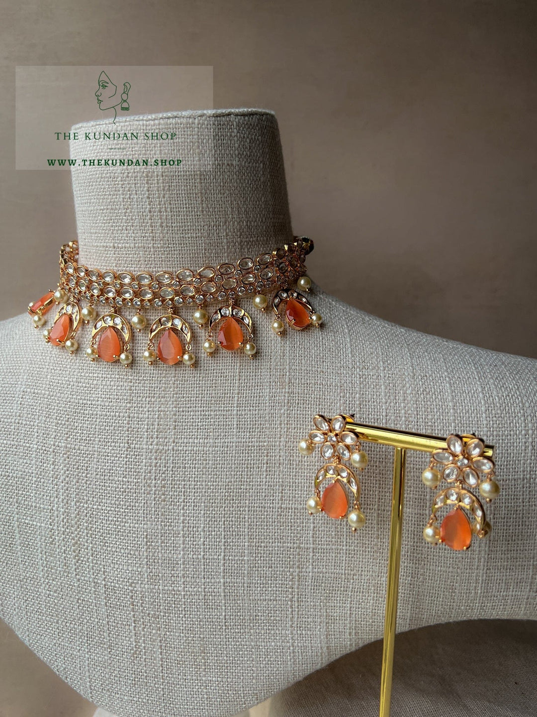 Chaand & Stones in Peach Necklace Sets THE KUNDAN SHOP 