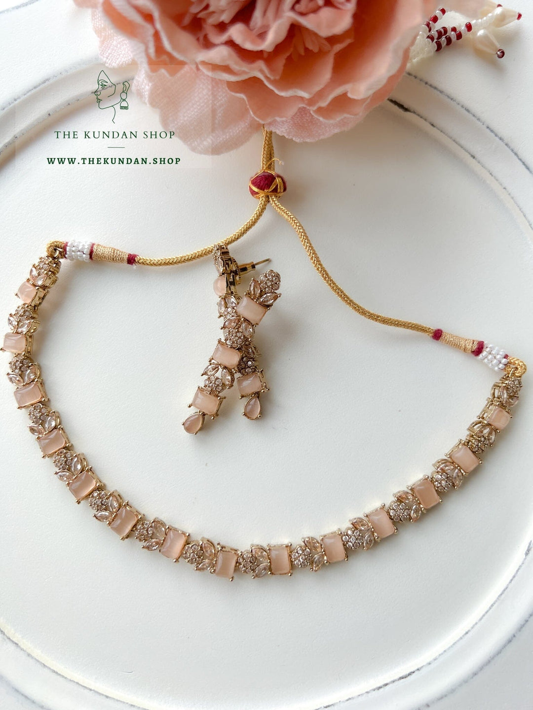 Interest Champagne in Peach Necklace Sets THE KUNDAN SHOP 