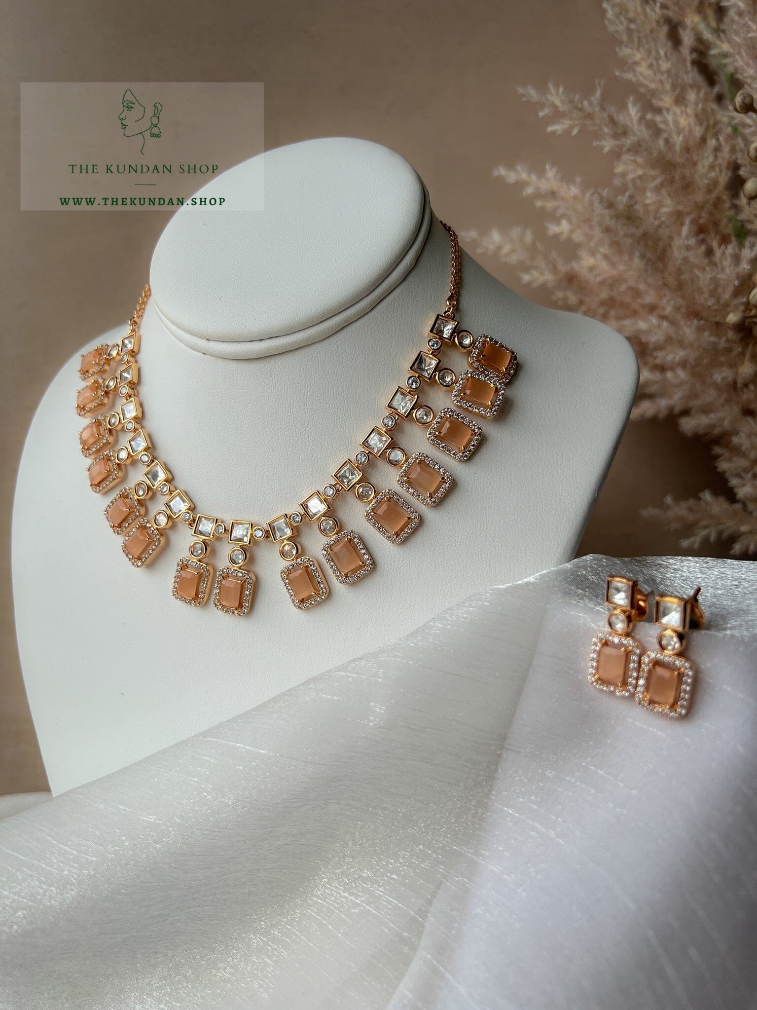 Rise in Peach Necklace Sets THE KUNDAN SHOP 